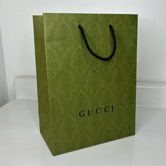 Gucci Other - Gucci 💚 Green Embossed Paper Gift Bag Shopping Tote Closet Decor